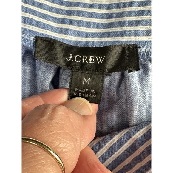 J.CREW Top Womens M Seersucker Striped Square Neck Stretch Cotton Blue - Picture 8 of 11